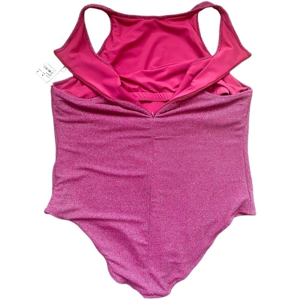 GOOD AMERICAN Hawaiian Pink Sparkle Racerback One Piece Swimsuit Size 7(4XL) NWT - Picture 6 of 11